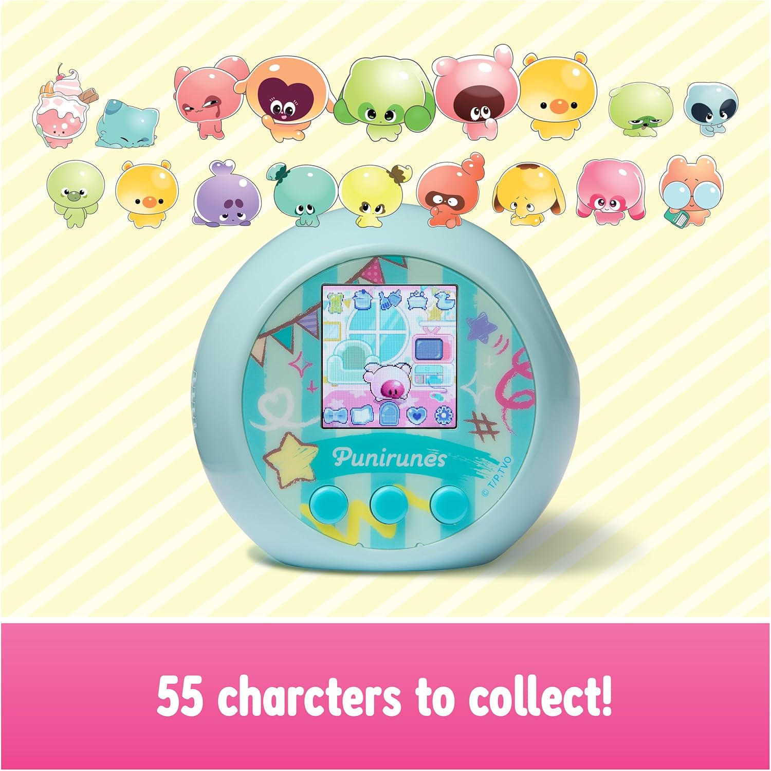 Punirunes, Interactive Digital Toy with 55 Squishy Characters Inside, Reacts to Touch, Color Display, Kids Toys for Ages 5 and up