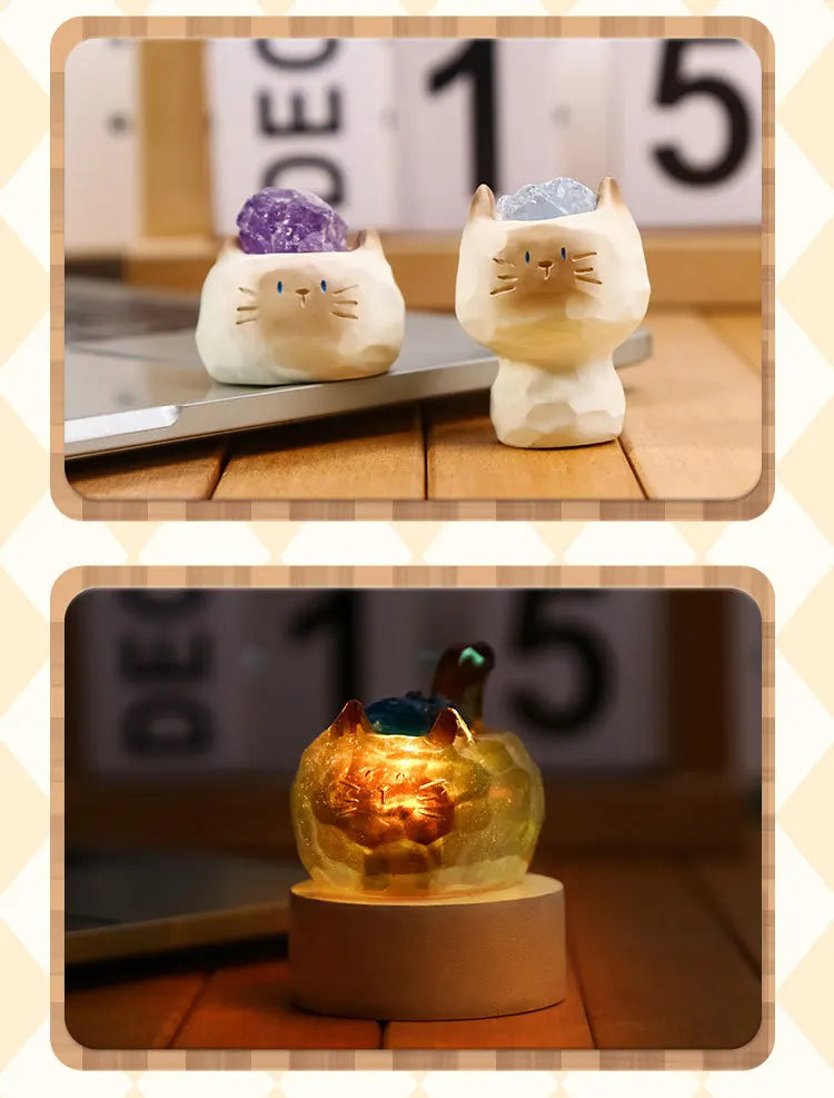 PAL Cat Crystal Blind Box Mini Original Stone Cartoon Figure Cute Office Desktop Car Decor Good Luck Gift For Cat Lovers Toys