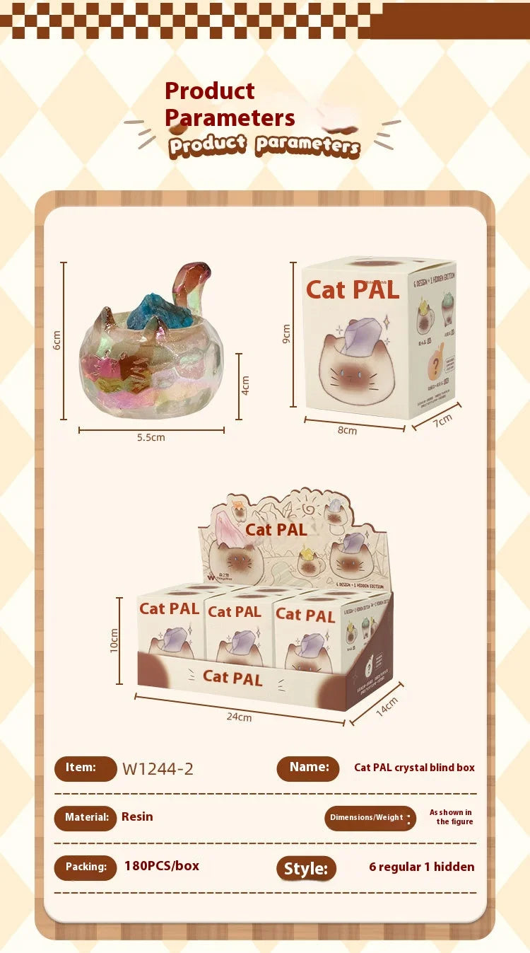 PAL Cat Crystal Blind Box Mini Original Stone Cartoon Figure Cute Office Desktop Car Decor Good Luck Gift For Cat Lovers Toys