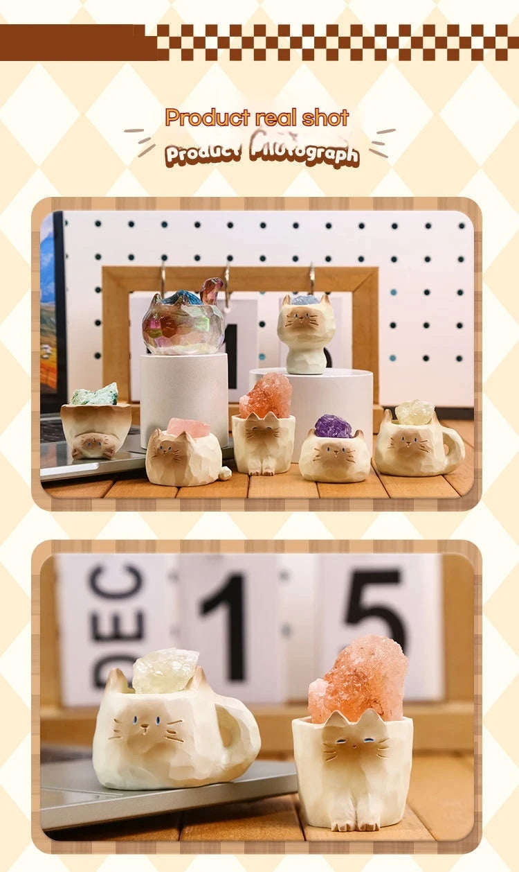 PAL Cat Crystal Blind Box Mini Original Stone Cartoon Figure Cute Office Desktop Car Decor Good Luck Gift For Cat Lovers Toys